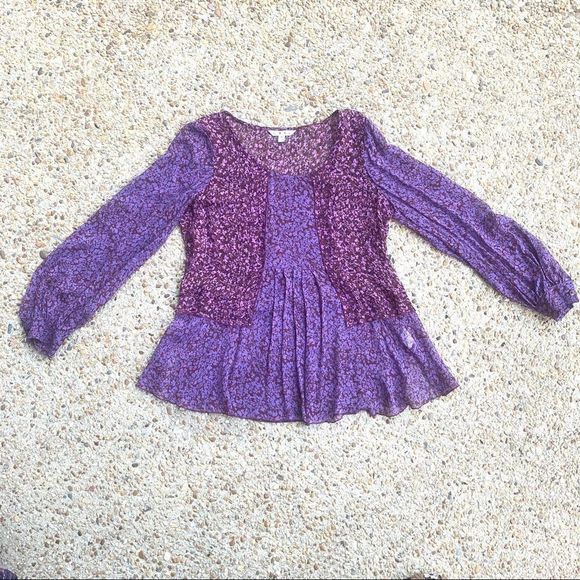 CAbi Tops - Cabi 823 Silk Purple Sonnet Sheer Floral Blouse Size M